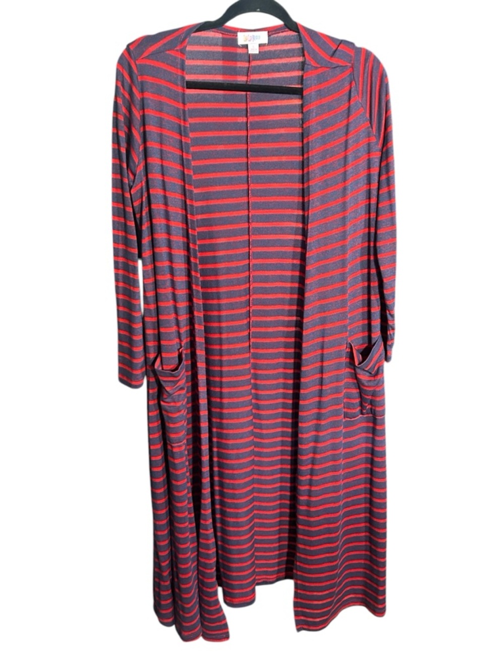 LuLaRoe Striped Open-Front Duster Cardigan - Red & Navy